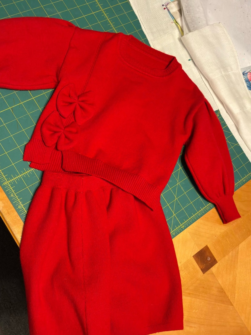 Red toddler Knit Sweater Set with Decorative Bows